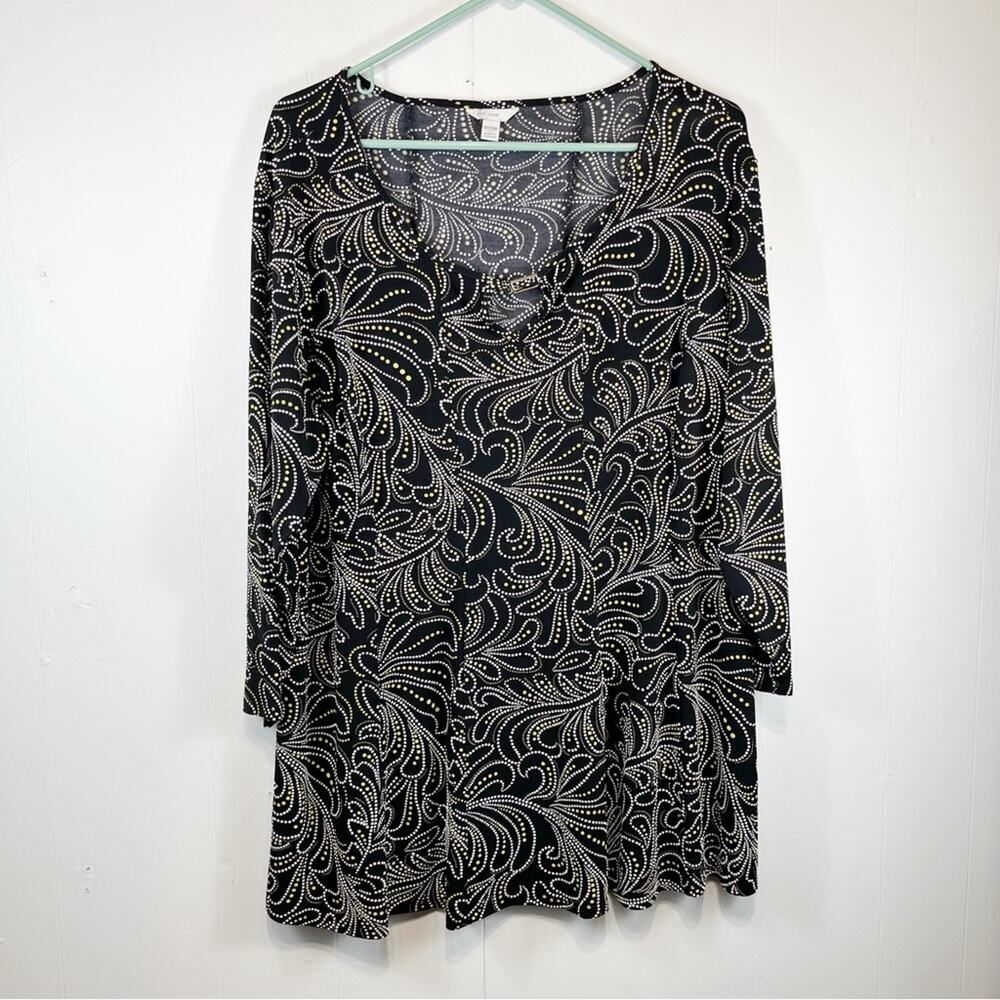 Cato Black + Yellow + White Dotted Blouse Plus Size Woman's 18/20